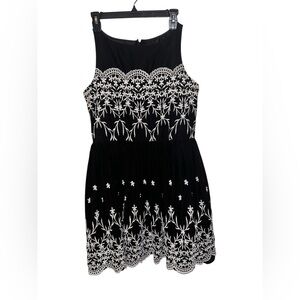 SL Fashions Black and White Embroidered Midi Dress
